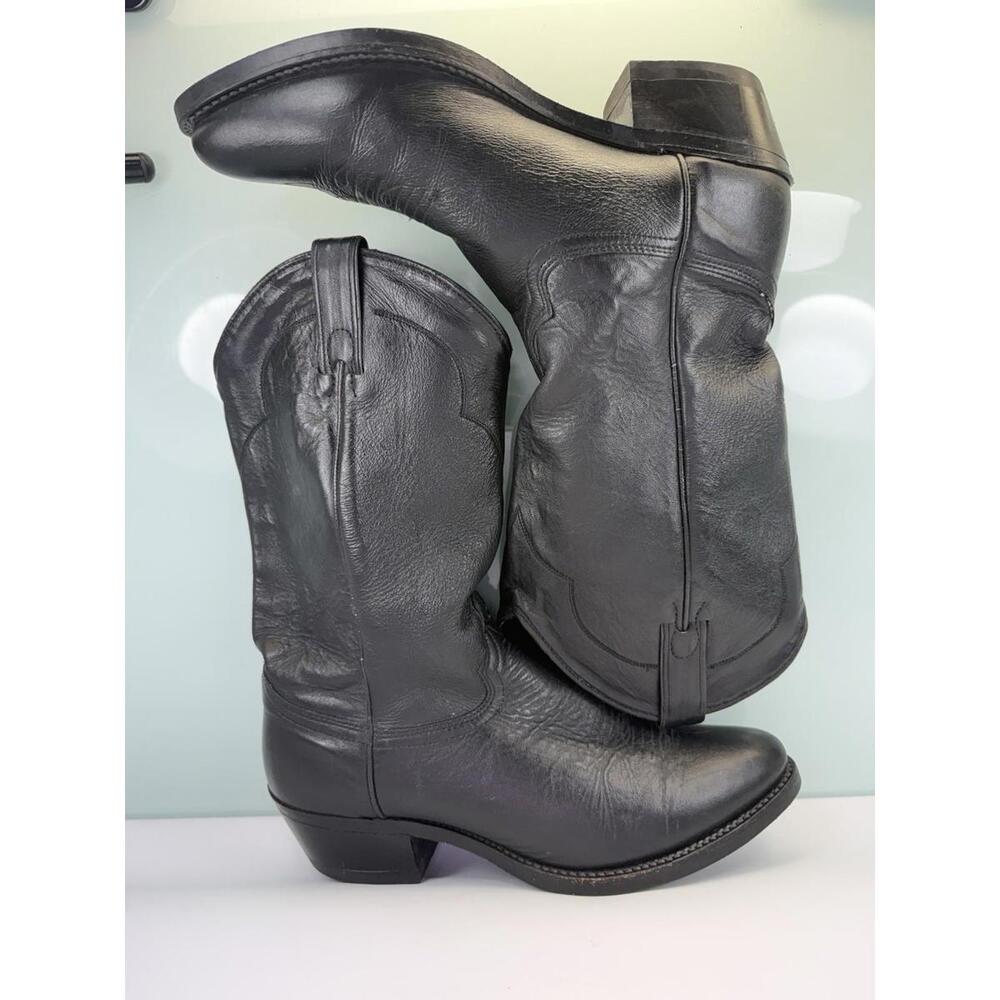 Abilene Mens 10D Black Cowhide Leather Western Cowboy Boots Classic Round Toe - Picture 7 of 9